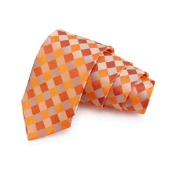 PELUCHE Men Orange & Red Checked Broad Tie image 5