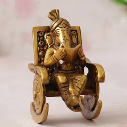 eCraftIndia Gold Toned Lord Ganesha Idol Brass Showpiece image 1
