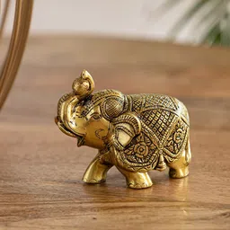 ExclusiveLane Gold-Toned Textured Elephant Brass Showpiece-picture-36