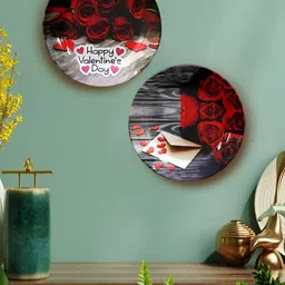 JIKRAA 2 Pcs Grey & Red Valentine Day Ceramic Wall Hangings image 1