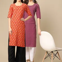 7threads KALINI Women Multicoloured PACK OF 2Digital Printed Straight Kurtas image 1