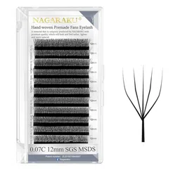 NAGARAKU Matte Black 5D W Shape Premade Cluster Fans Eyelash Extensions - Curl D 0.07/15-picture-22