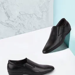 FAUSTO Men Black Solid Formal Slip-On Shoes-picture-23