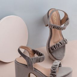 Shezone Grey Textured Suede Block Sandals-picture-38