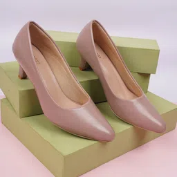 Rubeezz Women Peach-Coloured Solid Party Block Pumps-picture-11