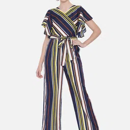 all ways you ALL WAYS YO Striped Culottes Jumpsuit with Ruffles image 1