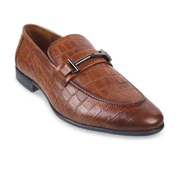 DAVINCHI Men Tan Colored Textured Leather Formal Loafers Shoes-picture-14