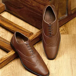 LOUIS STITCH Men Perforated Wingtip Premium Leather Formal Brogues image 1