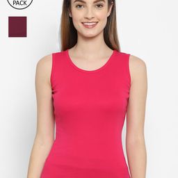 Floret Women Fuchsia & Burgundy Pack of 2 Solid Cotton Non-Padded Camisoles-picture-6
