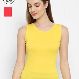 Floret Women Pack of 2 Yellow & Red Solid Cotton Camisoles-picture-13