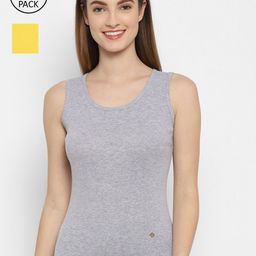 Floret Women Grey & Yellow Pack of 2 Solid Cotton Non-Padded Camisoles-picture-1