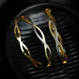 Priyaasi Set of 2 Gold & Silver-Toned  Dual Toned Wavy Patterned Bangles image 1