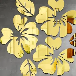 Wall1ders Gold Toned Flower & Leaf Acrylic Mirror Wall Stickers image 1