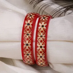 Aazeen Set of 2 Gold-Plated Textured Bangles-picture-38