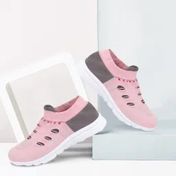 FAUSTO Women Pink Mesh Walking Non-Marking Shoes image 1