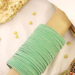 I Jewels Women Set Of 48 Green Solid Metal Velvet Bangles-image-72