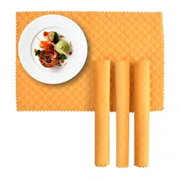 HOMADORN Yellow 5 Pieces Velvet Quilted Table Runner With Placemats image 2