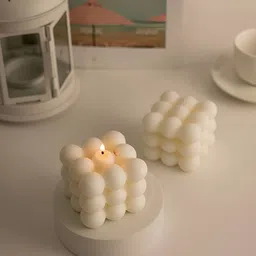 atorakushon Off White 2 Pieces Bubble Soy Wax Vanilla Scented Pillar Candles image 5