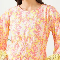 The Kaftan Company Maternity Printed Bell Sleeves Lace-Up Detail Cotton A-Line Dress image 3