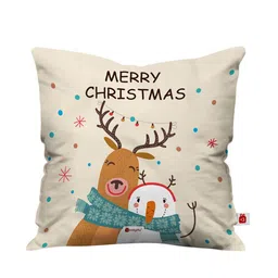 Indigifts Off White & Brown Graphic Printed Cushion cover with Filler image 3
