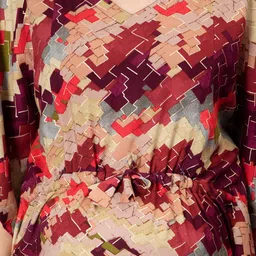 NIGHTSPREE V-Neck Geometric Printed Tie-Up Neck Maternity Kaftan Midi Dress image 3