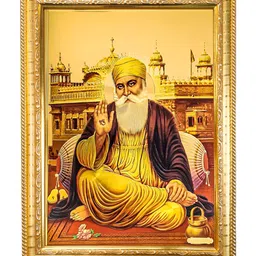 Hawai Gold Toned & Brown Wooden Gold Plated Guru Nanak Photo Frame image 2