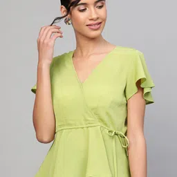 SASSAFRAS Lime Green Wrap Top With Flutter Sleeves image 2