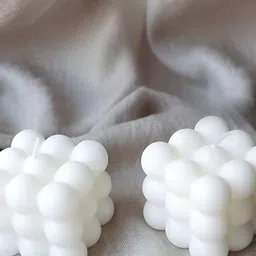 atorakushon Off White 2 Pieces Bubble Soy Wax Vanilla Scented Pillar Candles image 4