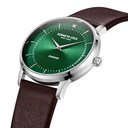 Kenneth Cole Men Green Dial & Brown Leather Straps Analogue Watch image 2
