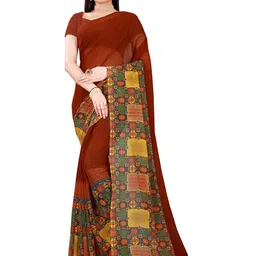 Florence Brown & Multicoloured Pack Of 2 Printed Pure Georgette Sarees image 4