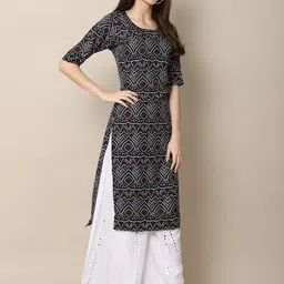 7threads KALINI Women Pack of 2 Red & Black Digital Printed Crepe Straight Kurtas image 3