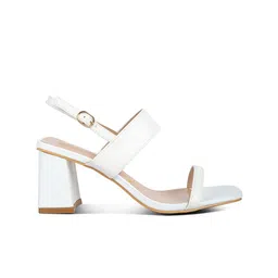 London Rag Ankle Loop Open Toe Block Heels with Buckles image 4