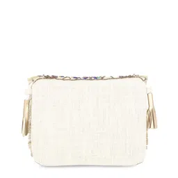 Swisni Gold-Toned & White Embroidered Envelope Clutch image 3