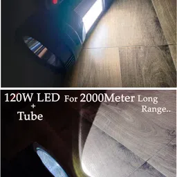 shoptric 120 Watt 2000 Meter Long Range Laser Emergency Jumbo Water proof LED Torch Light For Home Outdoor Picnic Hiking Industrial & Agriculture Purpose With Four Mode: 1St for low light 2nd For High Range Light 3rd For Blinker 4th For 75 Watt Side Tube Torch image 4