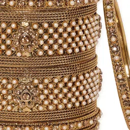 Rubans Set Of 6 Gold Plated Pearl-Beaded Antiques Bangles image 5