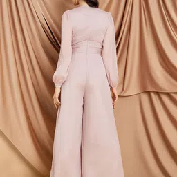 Styli Pink V-Neck Basic Jumpsuit image 3