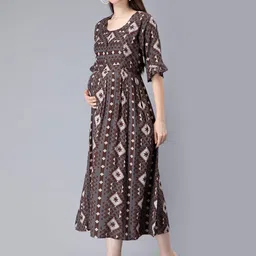 NIGHTSPREE Ethnic Motifs Printed Maternity Fit & Flare Midi Dress image 3