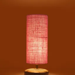 Devansh Pink Contemporary Cylindrical Shaped Wooden Table Lamp image 4