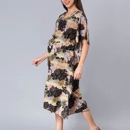 NIGHTSPREE Floral Print Flared Sleeve Maternity Cotton Kaftan Midi Dress image 5