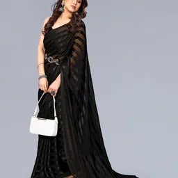 moda rapido ANAND SAREES Striped Satin Saree image 5