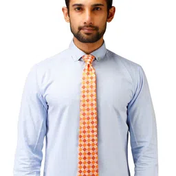 PELUCHE Men Orange & Red Checked Broad Tie image 3