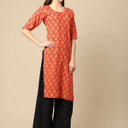 7threads KALINI Women Pack of 2 Red & Black Digital Printed Crepe Straight Kurtas image 4