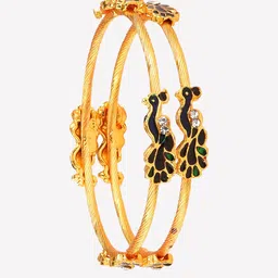 ZENEME Set of 2 Gold-Plated CZ-Studded Peacock Design Bangles image 2