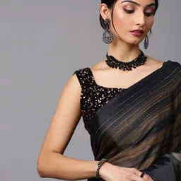 Mitera Black & Tan Striped Party Wear Saree image 5