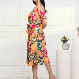 DressBerry Floral Print Flared Sleeve Tie-Up A-Line Midi Dress image 4