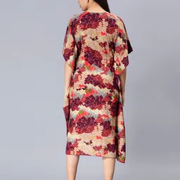 NIGHTSPREE V-Neck Geometric Printed Tie-Up Neck Maternity Kaftan Midi Dress image 5