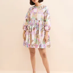 TANDUL Floral Print Puff Sleeves Fit & Flare Dress image 4