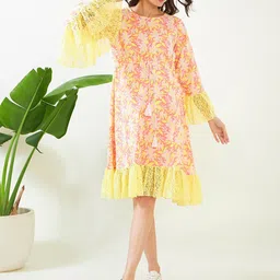 The Kaftan Company Maternity Printed Bell Sleeves Lace-Up Detail Cotton A-Line Dress image 2