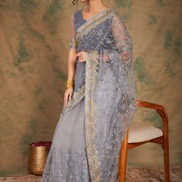 Sangria Embellished Sequinned Net Sarees-picture-24