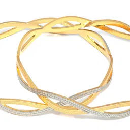 Priyaasi Set of 2 Gold & Silver-Toned  Dual Toned Wavy Patterned Bangles image 5